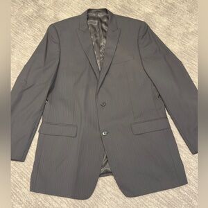 Calvin Klein 44XL 100% Wool Suit Jacket Coat Blazer Black Pinstripe